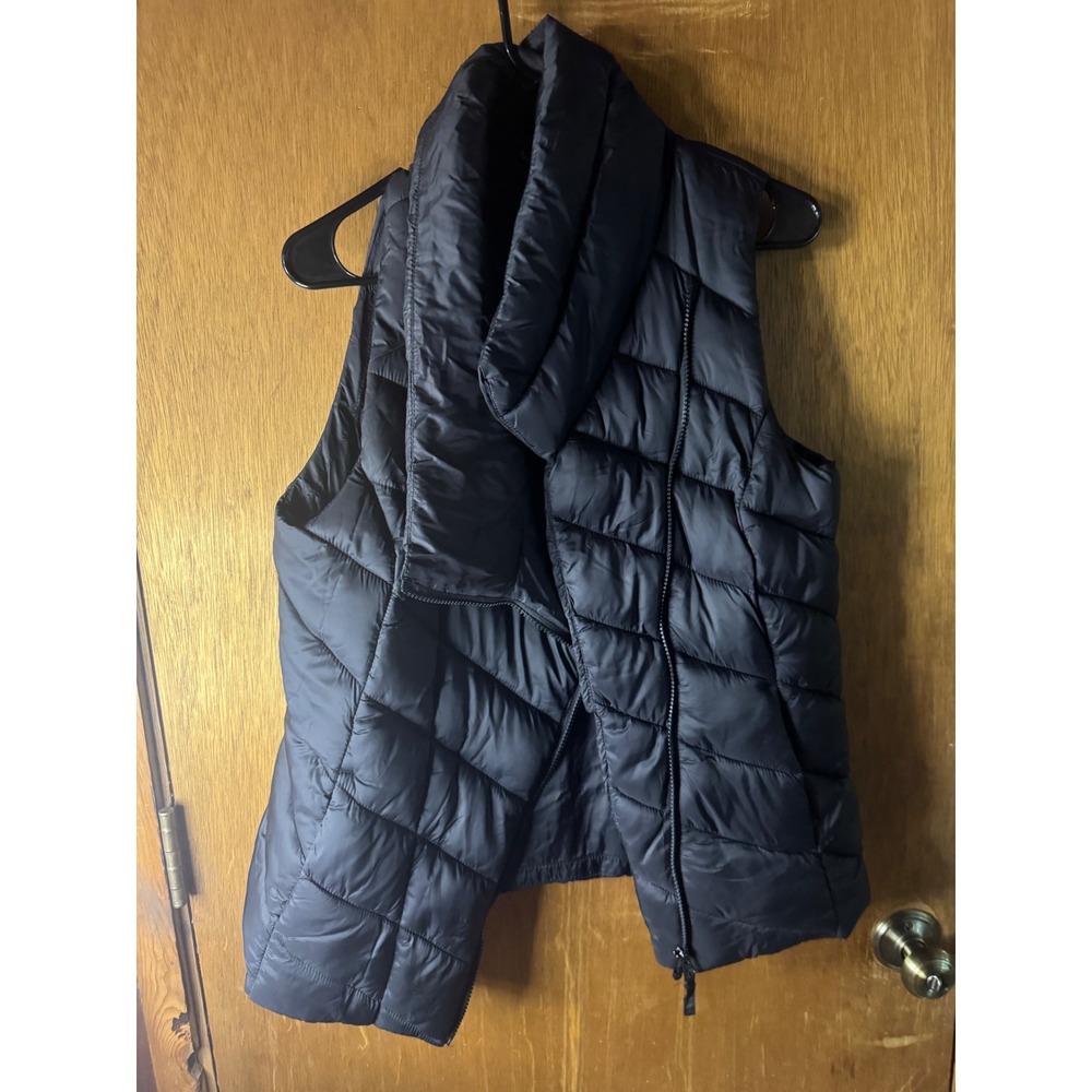 Nicole Miller Original Black Puffer Vest Asymmetrical Zip Shawl Collar Medium